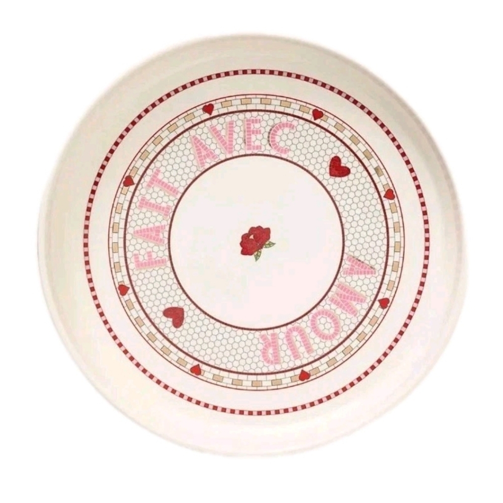 Anthro Bistro Tile Valentine Pie Dish Amour Pink Stoneware NEW